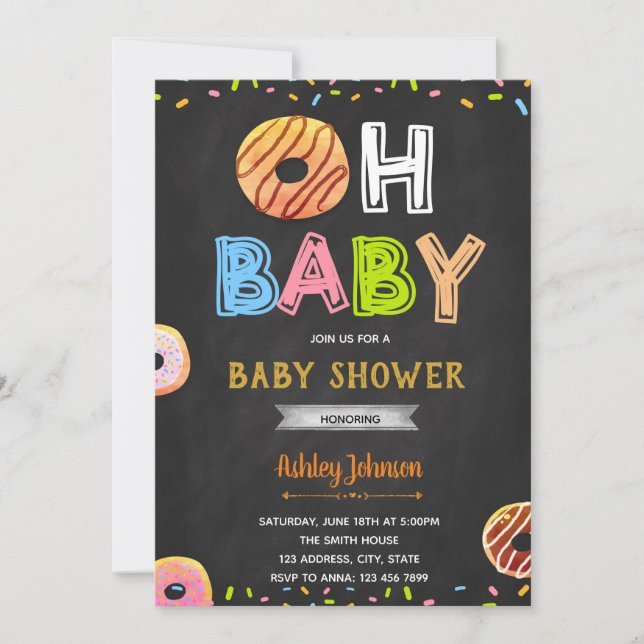 Donut baby shower birthday invitation (Front)