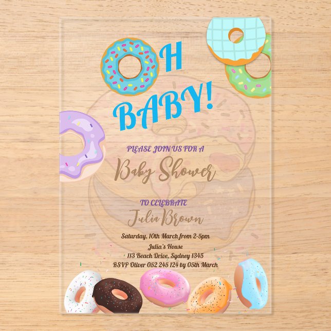 Donut Baby Shower boy Acrylic Invitations (Front)