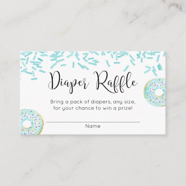 Donut baby shower boy blue diaper raffle enclosure card (Front)