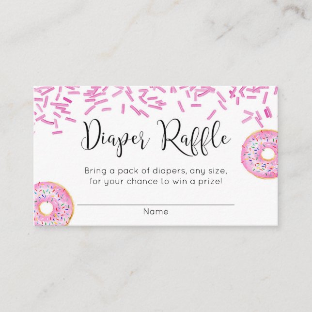 Donut baby shower girl pink diaper raffle enclosure card (Front)