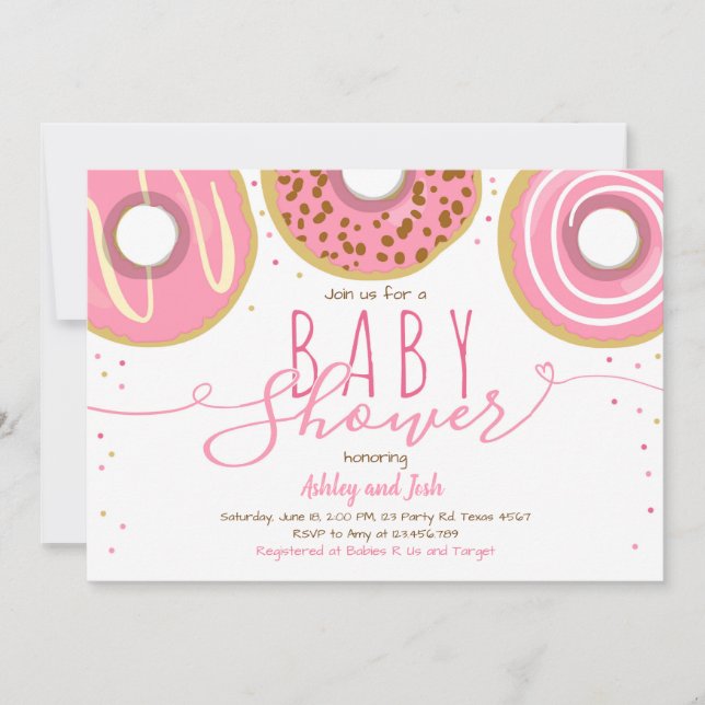 Donut Baby Shower Girl Pink Doughnut Baby Shower Invitation (Front)