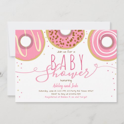 Donut Baby Shower Girl Pink Doughnut Baby Shower Invitation