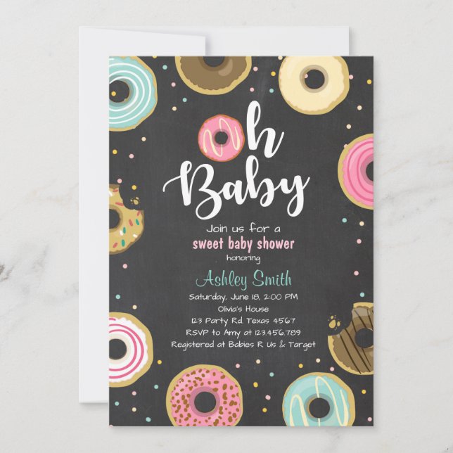 Donut Baby shower invitation Coed shower Doughnut (Front)