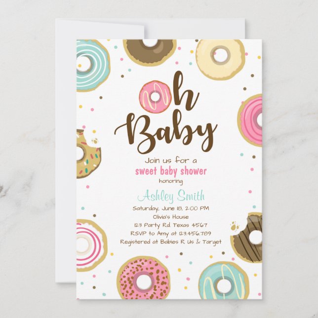 Donut Baby shower invitation Coed shower Doughnut (Front)