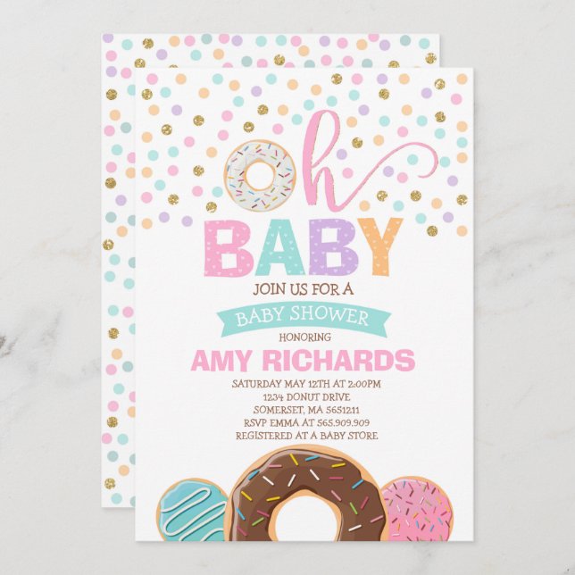 Donut Baby Shower Invitation Donut Sprinkle Shower (Front/Back)