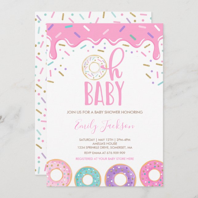 Donut Baby Shower Invitation Oh Baby Donut Shower (Front/Back)