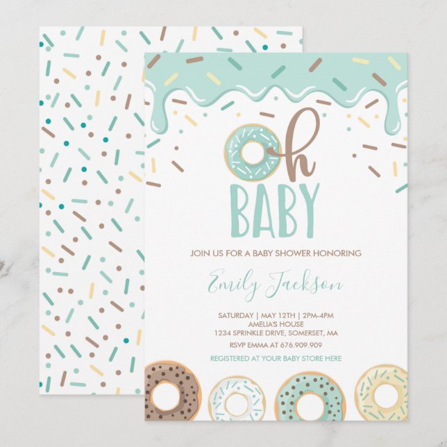 Donut Baby Shower Invitation Oh Baby Donut Shower (Front/Back)
