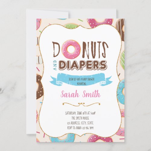 Donut baby shower party invitation