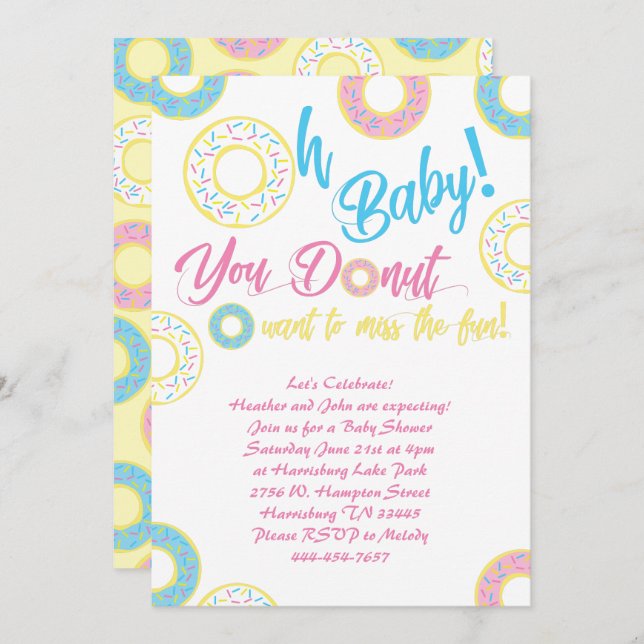 Donut Baby Shower Sprinkle Gender Neutral Invitation (Front/Back)