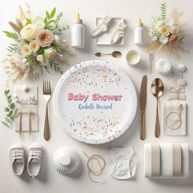Donut Baby Shower Sprinkles Paper Plates (Creator Uploaded)