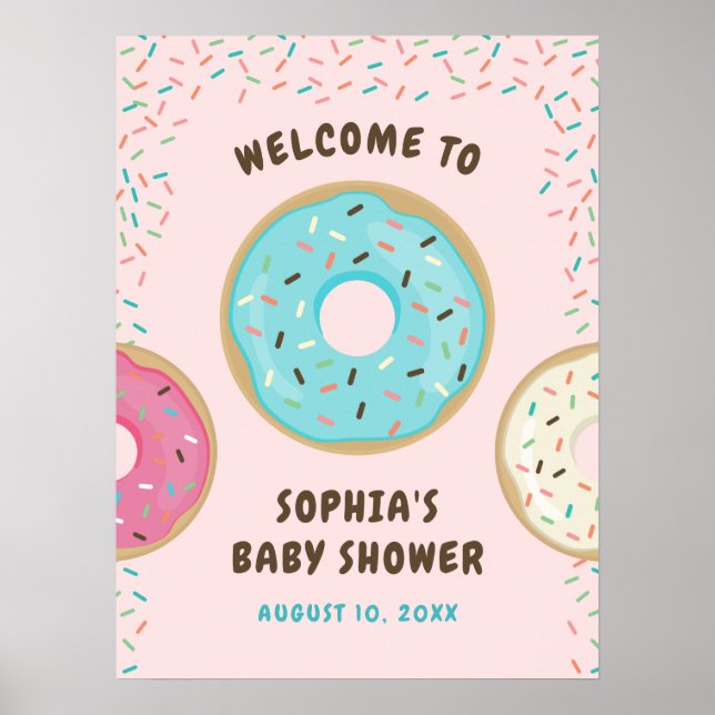 Donut Baby Shower Welcome Sign Printed Poster (Front)