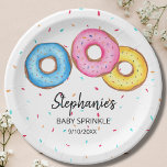 Donut Baby Sprinkle Baby Shower Paper Plates<br><div class="desc">These cute baby sprinkle paper plates are decorated with watercolor donuts in pink,  blue,  and yellow.
Perfect for a gender-neutral baby celebration.
Easily customizable.
Because we create our artwork you won't find this exact image from other designers.
Original Watercolor © Michele Davies.</div>