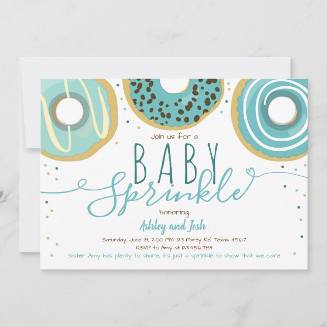 Donut Baby Sprinkle Blue Doughnut Boy Sprinkle Invitation (Front)