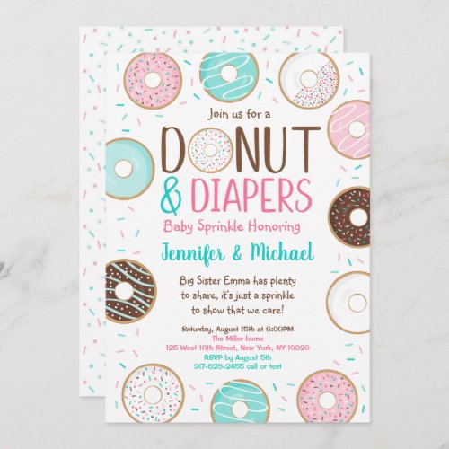 Donut Baby Sprinkle Donut  Diapers Invitation