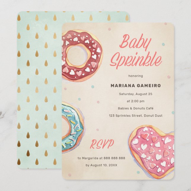 Donut Baby Sprinkle Gender Neutral Simple Modern Invitation (Front/Back)