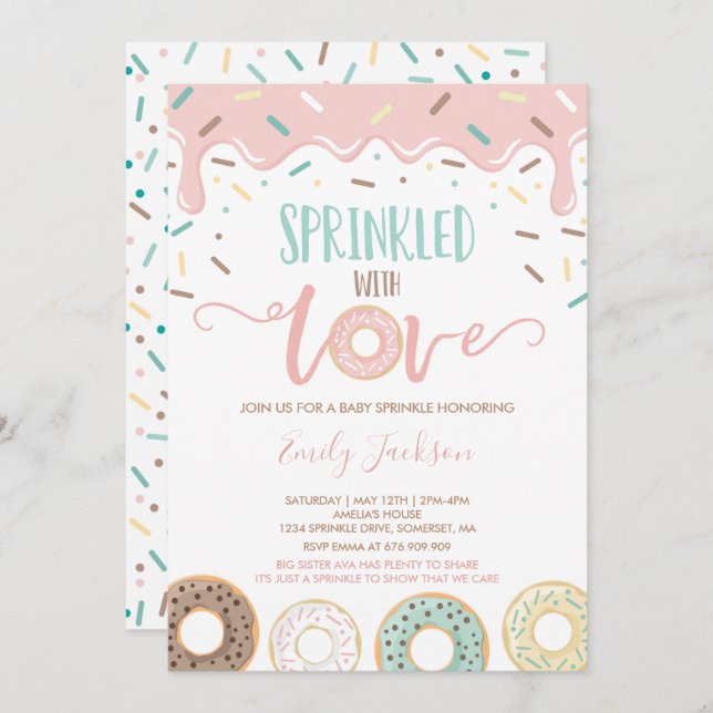 Donut Baby Sprinkle Invitation Sprinkled With Love (Front/Back)