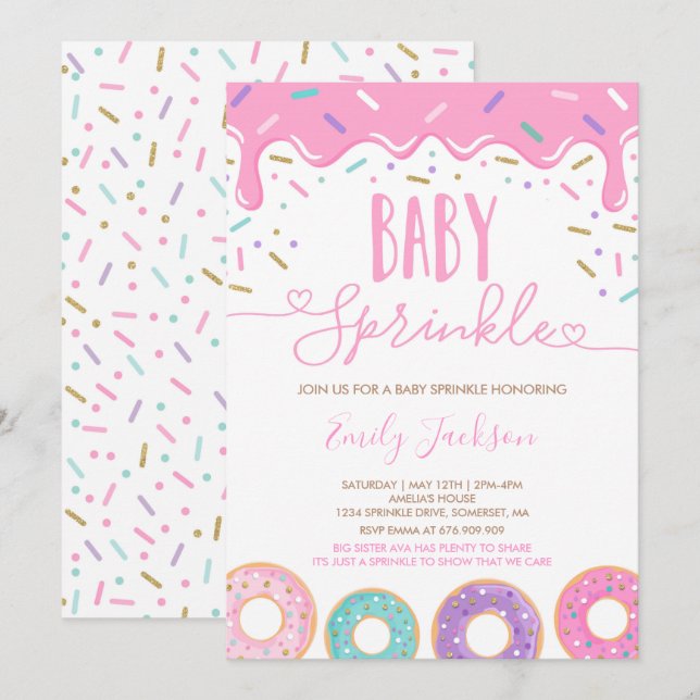 Donut Baby Sprinkle Invitation Sprinkled With Love (Front/Back)