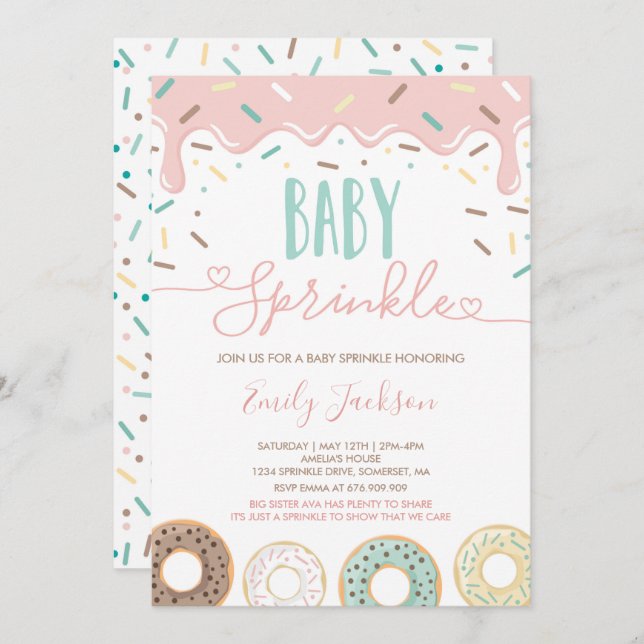 Donut Baby Sprinkle Invitation Sprinkled With Love (Front/Back)