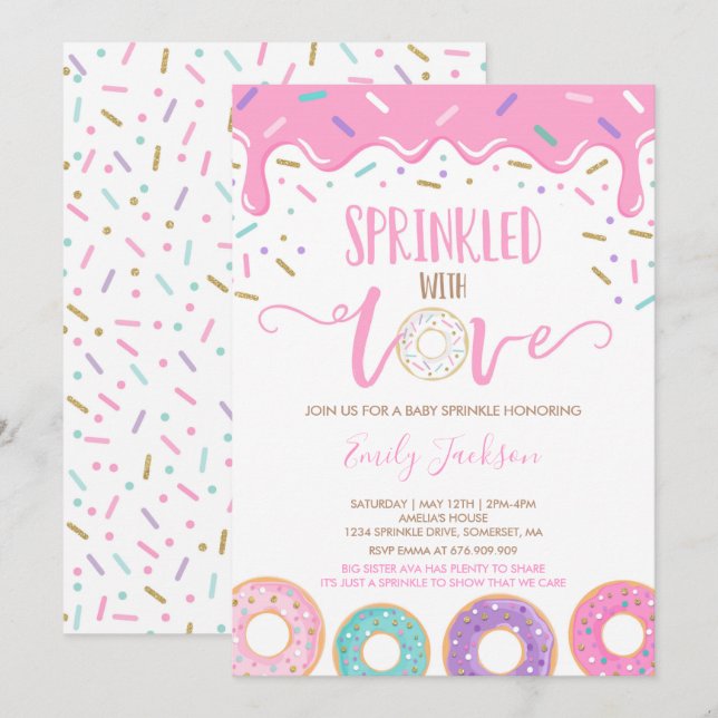 Donut Baby Sprinkle Invitation Sprinkled With Love (Front/Back)