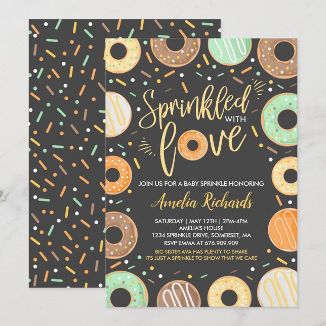 Donut Baby Sprinkle Invitation Sprinkled With Love (Front/Back)