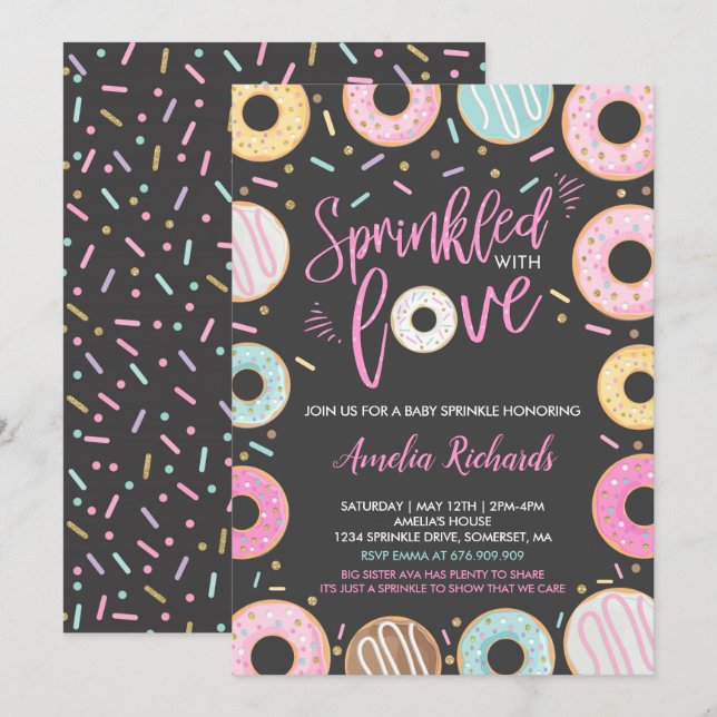 Donut Baby Sprinkle Invitation Sprinkled With Love (Front/Back)