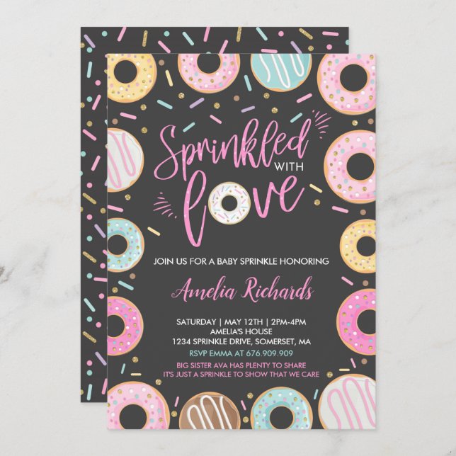 Donut Baby Sprinkle Invitation Sprinkled With Love (Front/Back)