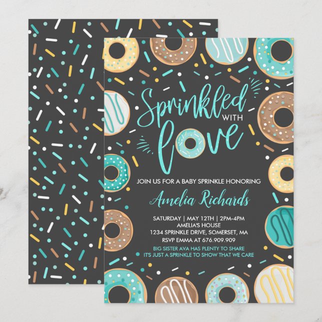 Donut Baby Sprinkle Invitation Sprinkled With Love (Front/Back)