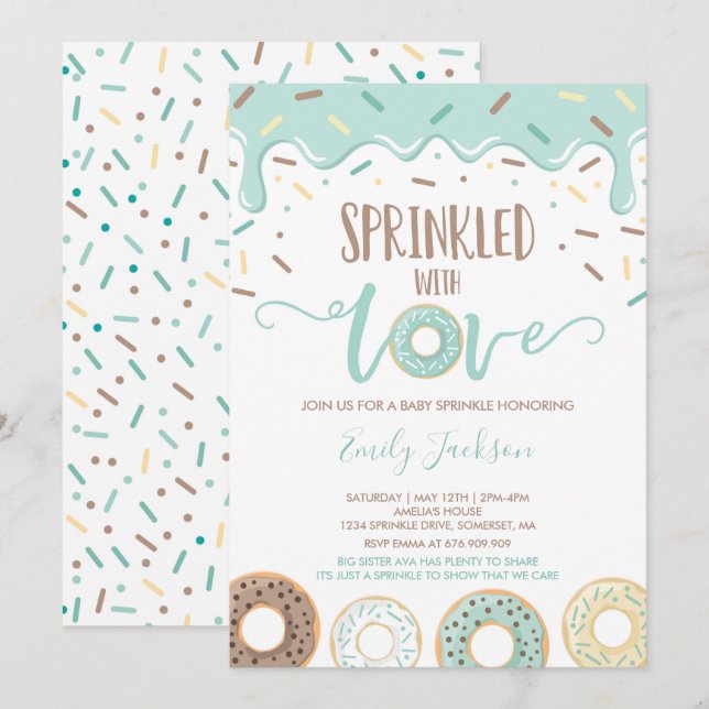 Donut Baby Sprinkle Invitation Sprinkled With Love (Front/Back)