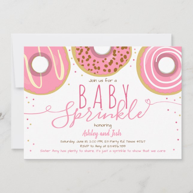 Donut Baby Sprinkle Pink Doughnut Girl Sprinkle Invitation (Front)