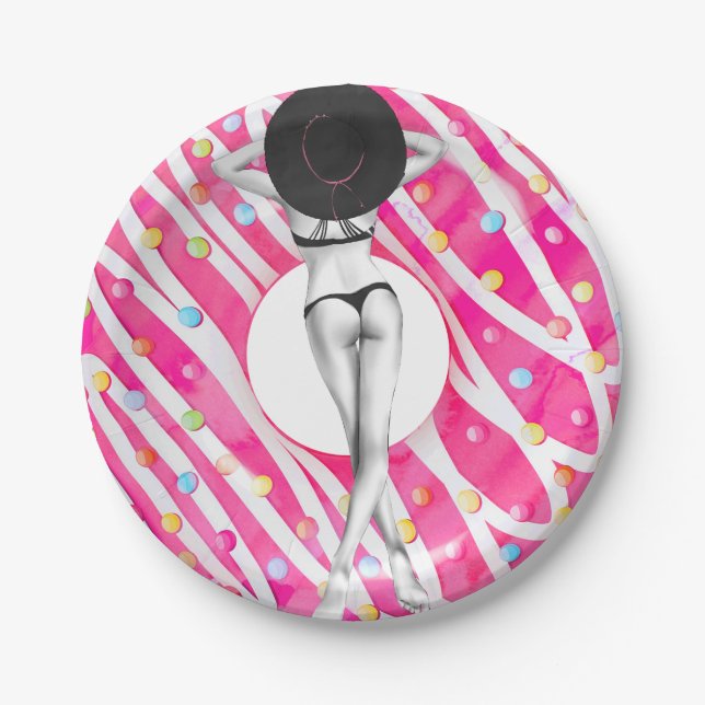 Donut Bachelorette Party Beach Girl Paper Plates (Front)
