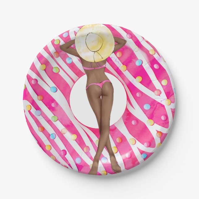 Donut Bachelorette Party Beach Girl Paper Plates (Front)