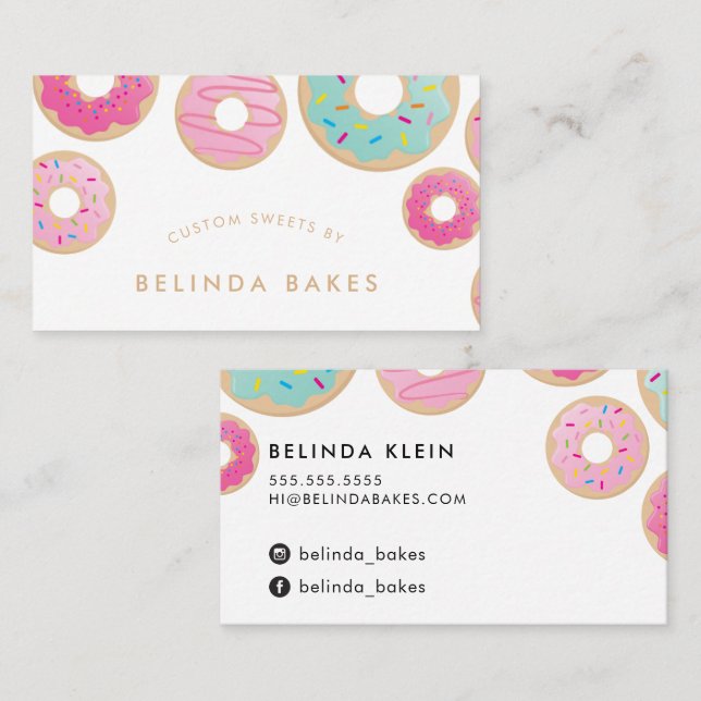 DONUT BAKER LOGO cute baking confection pink mint Business Card (Front/Back)