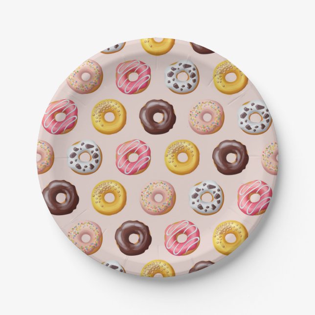 Donut Bakery Shop Pattern Paper Plates (Front)