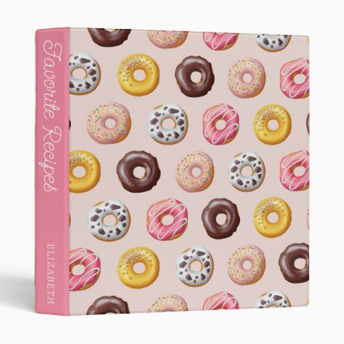 Donut Bakery Shop Pattern  Recipe Book 3 Ring Binder
