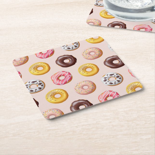 Donut Bakery Shop Pattern Square Paper Coaster (Angled)
