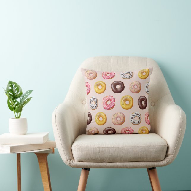 Donut Bakery Shop Pattern Throw Pillow (Chair)