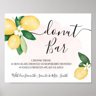 Donut Bar Party Bridal Shower Wedding Lemons Pink Poster