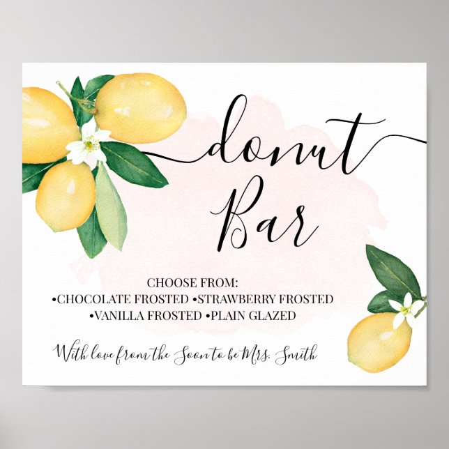 Donut Bar Party Bridal Shower Wedding Lemons Pink Poster (Front)