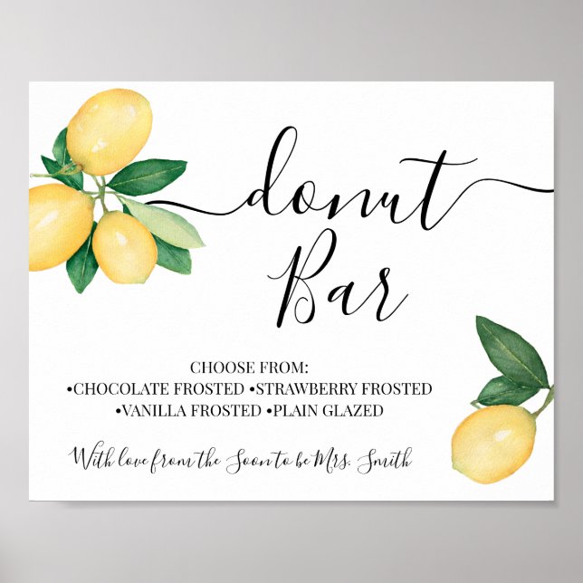 Donut Bar Party Bridal Shower Wedding Lemons Sign (Front)