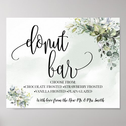 Donut bar party wedding reception eucalyptus green poster