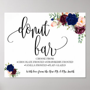 Donut bar party wedding reception navy burgundy poster