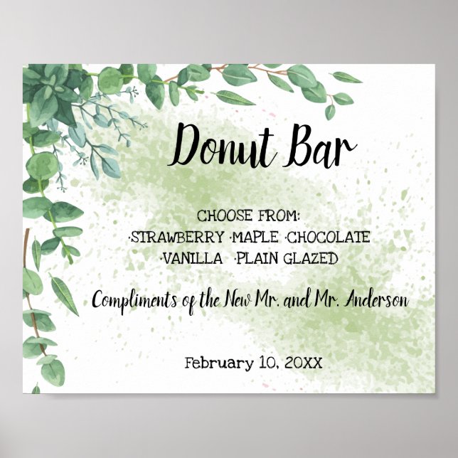 Donut Bar Sweets Table Wedding Eucalytpus Sign (Front)