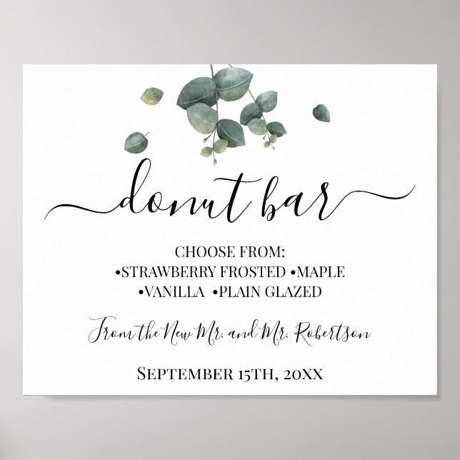 Donut Bar Sweets Table Wedding Reception Sign (Front)