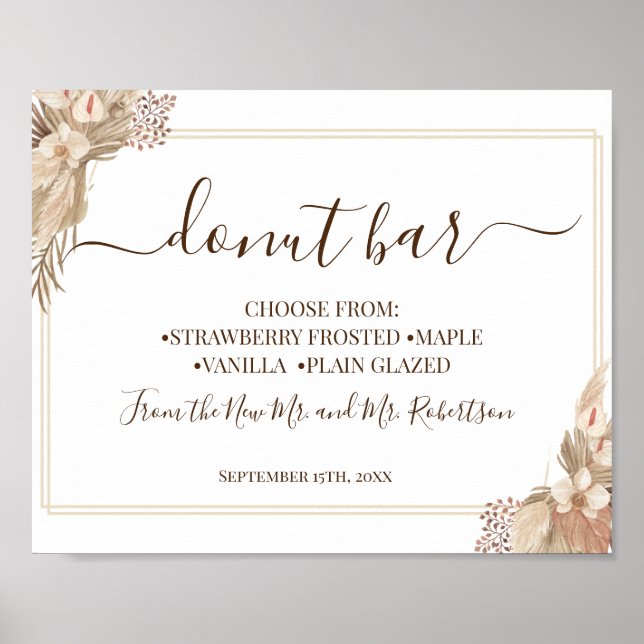 Donut Bar Sweets Table Wedding Reception Sign (Front)