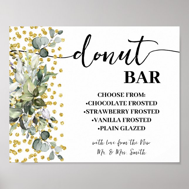 Donut Bar Wedding Bridal Shower Eucalyptus Gold Poster (Front)