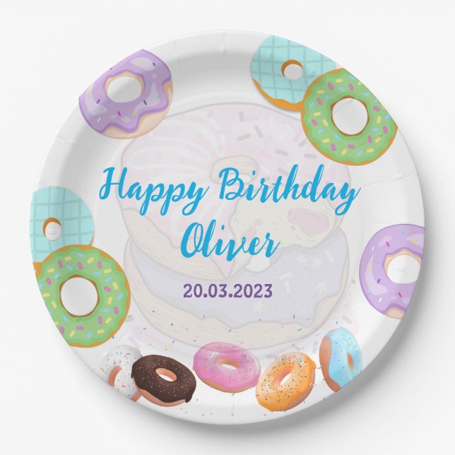 Donut  birthday boy  paper plates (Front)