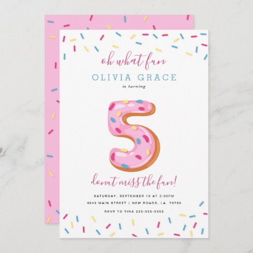 Donut Birthday Celebration  Five Invitation