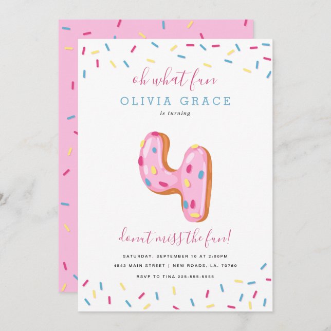 Donut Birthday Celebration | Four Invitation (Front/Back)
