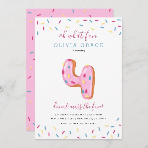 Donut Birthday Celebration  Four Invitation