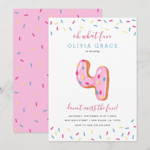 Donut Birthday Celebration Four Invitation